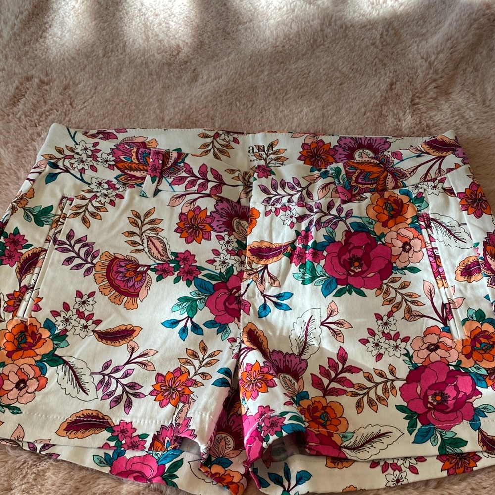 a.n.a Floral Print Women's Shorts - Cream with Pink, Orange & Teal